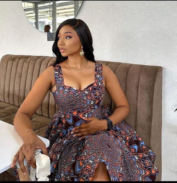 aunty in short dress African Print Mini Dress: Ankara Short Sleeve Skater Gown