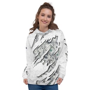 Felpa con cappuccio unisex con stampa marmorizzata del dollaro