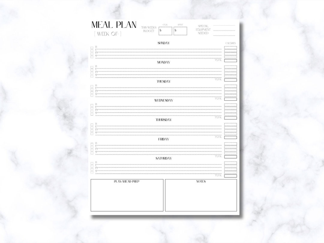 Meal Plan Template Weekly Sunday - Saturday Meal Plan Weekly Menu Plan ...