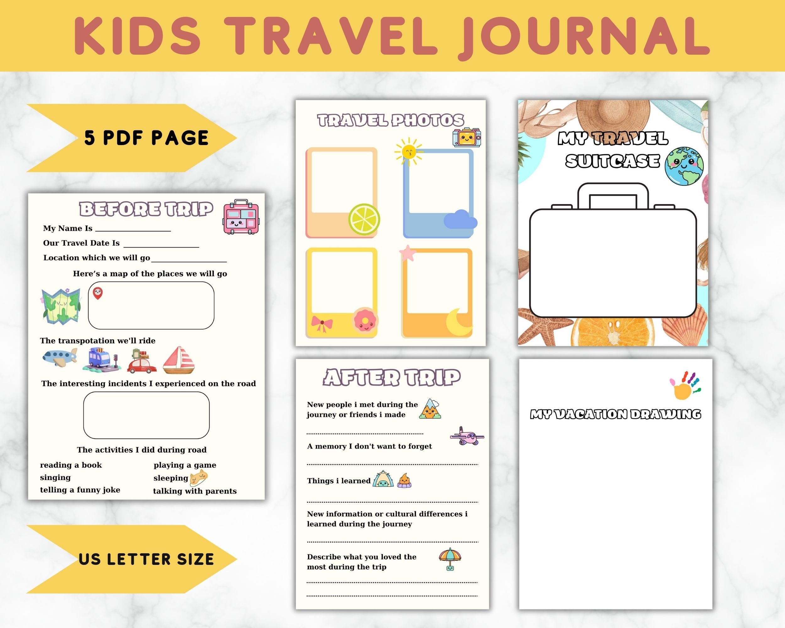 Kids Travel Journal, Kids Travel Journal Printable, Travel Memory