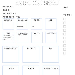 New Graduate ER Nurse Report Sheet
