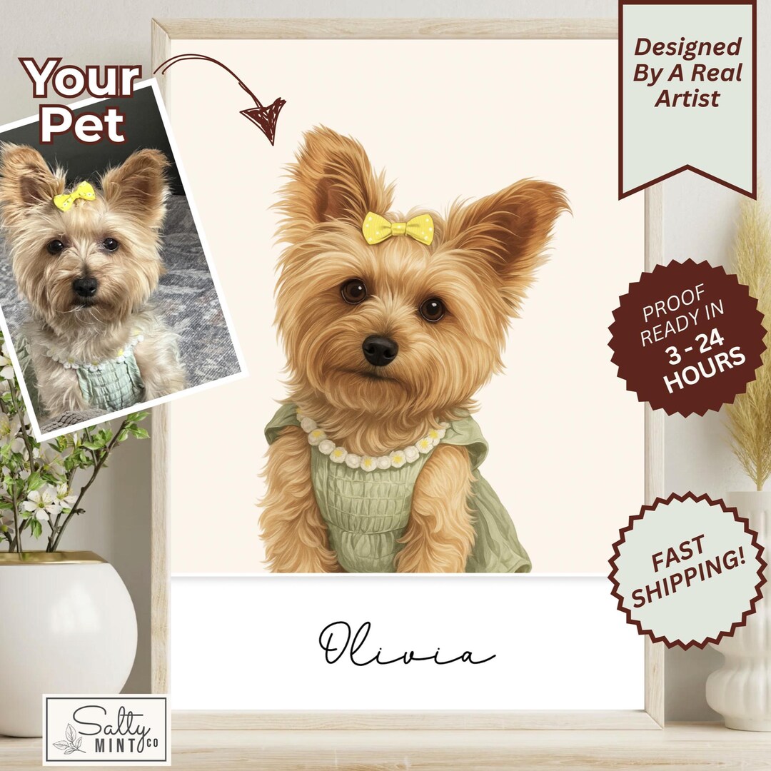Custom Pet Portrait From Photo – Personalized Dog & Cat Wall Art – Pet ...