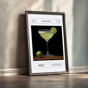 Pobierz plakat z przepisem na margaritę, zawierający klasyczne koktajle, nastrojowy obraz olejny, miksologię, idealny wystrój baru, happy hour, sztukę bourbonową