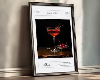Manhattan Cocktail Kunstdruck: Klassische Mixologie, Barwagen Dekor (Digitaler Download)