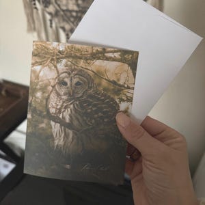 手作りのメモカード / フクロウのメモカード / アメリカフクロウ / ダーク / 写真のメモカード / アイオワ州産のメモカード / 野生動物