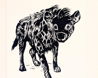 Hyena Wall Art | Hyena Screen Print | Black and White Print