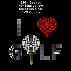I heart Golf SVG download, rhinestone svg file, digital file, Golf svg, Golf template, Golf bling svg file