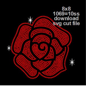 May include: Red rhinestone rose design, 8x8 inches, 1069 rhinestones, download svg cut file.