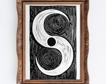 Harmony | Meditation Room Decor Print, Vintage Zen Linocut Print Wall Art