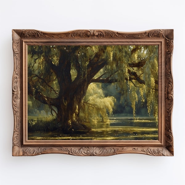 Lake Willow | Large Impressionist Willow Tree, Green Academia Lake House Decor, Trending Now