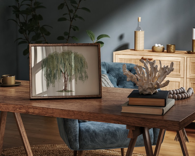 Weeping willow botanical print, marrying modern farmhouse aesthetics with naturalistic charm.