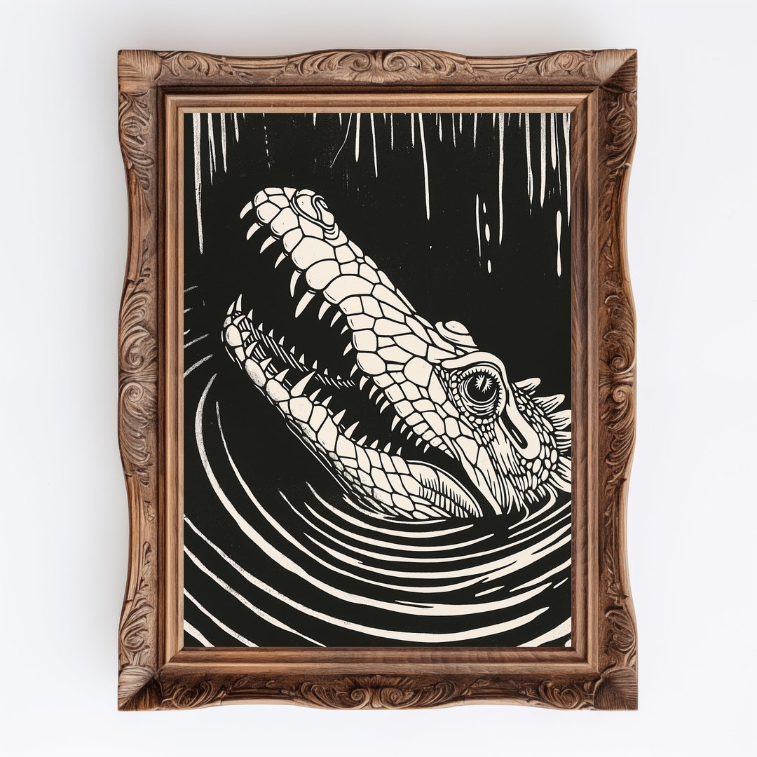 Crocodile | Moody Reptile Wall Art Ornament, Modern Goth Alligator ...