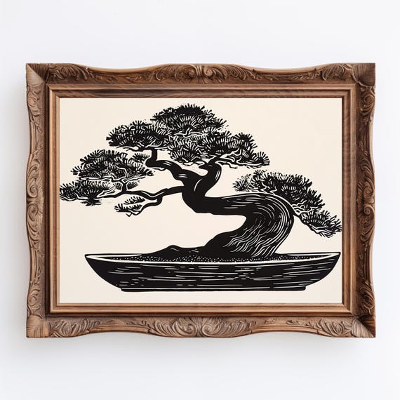 Bonsai Tree Linocut Print: Vintage Japanese Art (digital Download) - Etsy