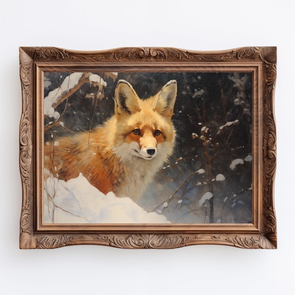 Fox | Christmas Home Decor, Trending Now Digital, Dark Academia, Fox Painting