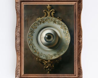 Eye on a Plate Print: Victorian Goth Surrealist Wall Art (Digital Download)