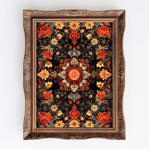Floral Tapestry | Printable Vintage Textile Wall Art Print, Digital Moody Carpet Pattern Design