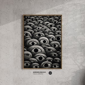 Orrore! / Poster di One Piece, Body Horror, Occhi di fantasma, Stampa su linoleografia surrealista