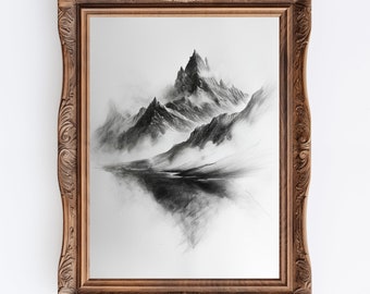 Mountain | Digital Download Vintage Mountain Sketch, Antique Drawing Art Print