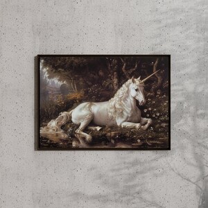 A fantasy poster that tells a timeless tale, this unicorn art is a whimsical addition to any contemporary fairycore collection.