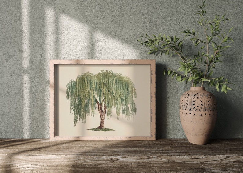 Large wall art showcasing the willow, a minimalist wall art piece that brings a tranquil green presence to any room.
