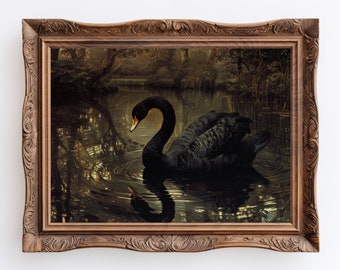 Stampa a olio del cigno nero: arte murale vittoriana Dark Academia (download digitale)