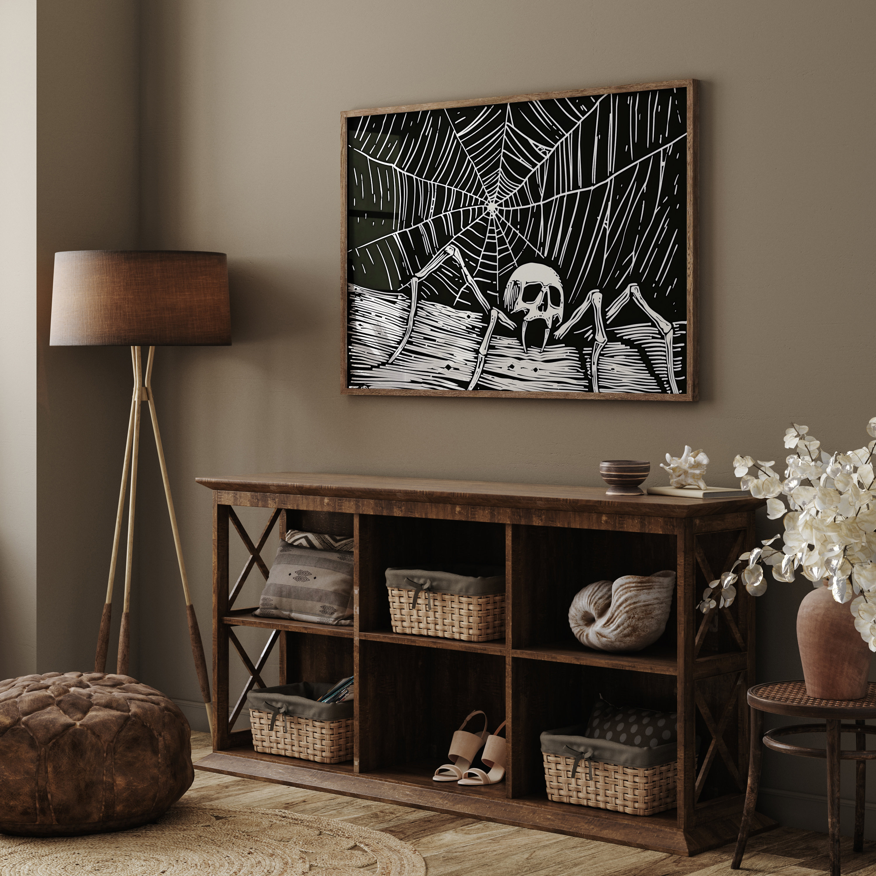 Death Spider | Halloween Spider Wall Art Decor, Gothic Scary Skull