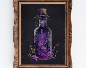 Motgift | Utskrivbar Dark Academia Goth Dekor Halloween-affisch, illustration av magisk dryck