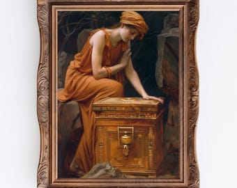 Pandore | Impression d'art classique Dark Academia, peinture à l'huile de Pandore mythologie de la Grèce antique