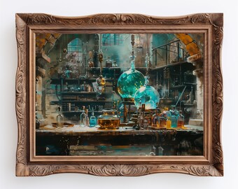 Mystiek Lab | Vintage alchemielaboratoriumkunstdruk, antieke hekserij Halloween-muurkunstdecor