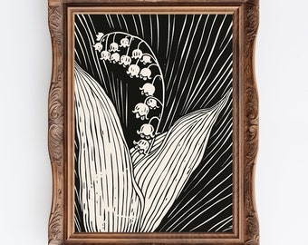Lily of the Valley Linocut Print: Herbarium Floral Art (Digital Download)