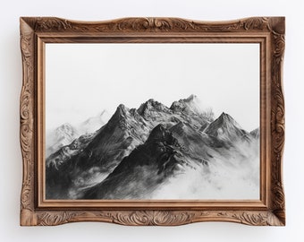 Mountain Sketch | Digital Download Pencil Sketch, Black and White Vintage Art Print