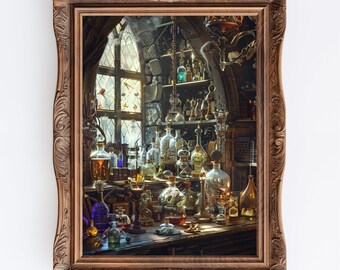 Alchemist's Lab | Alchemy Laboratory Witchy Art Print, antieke hekserij kunst aan de muur