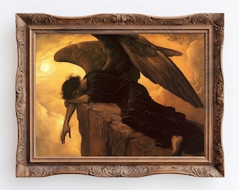Fall of Icarus | Dark Academia Classical Art Print, Ancient Greece Mythology Icarus Oil Painting