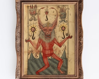 Lámina artística de un Diablo Rojo Medieval: Decoración gótica para el hogar (Descarga digital)