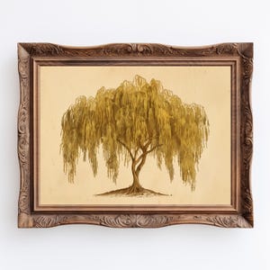 Lovers' Willow | Antique Willow Tree Wall Art, Minimalist Weeping Willow Botanical Art Print