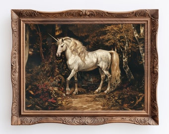Vintage Unicorn Art Print: Forest Fairytale, Coquette Room Decor (Digital Download)
