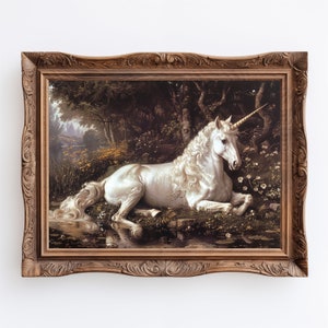 Silver unicorn print, a majestic addition to coquette room decor, embodying the spirit of dark coquette aesthetics.