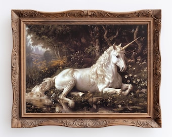 Unicorn | Silver unicorn Dark Academia Fantasy Poster, Trending Now Coquette Rom Decor