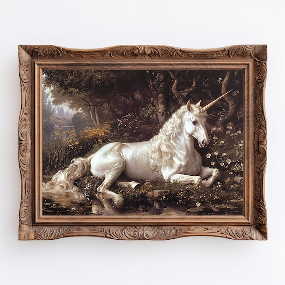 Unicorn | Silver unicorn Dark Academia Fantasy Poster, Trending Now Coquette Rom Decor