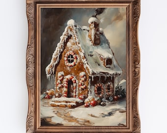 Gingerbread House Vintage Christmas Art Print: Cottagecore Yule (Digital Download)