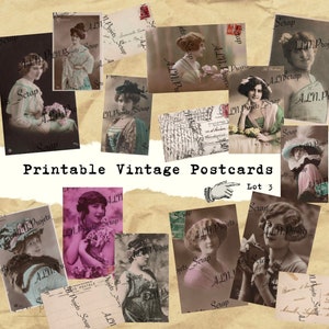 Printable Vintage Postcards, 12 Antique Cards, Set of 3 Full Color Digital Files, Printable Download, Scrap, Ephemera