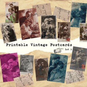 Printable Vintage Postcards, 12 Antique Cards, Set of 5 Full Color Digital Files, Printable Download, Scrap, Ephemera