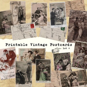 Cartes postales vintage imprimables, 12 cartes antiques, Lot 4 fichier digital en couleur, Printable Download, Scrap, ephemera