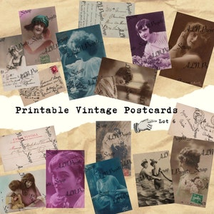 Printable Vintage Postcards, 12 Antique Cards, Set of 6 Full Color Digital Files, Printable Download, Scrap, Ephemera