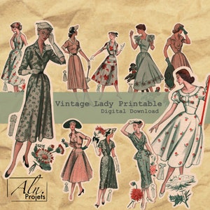 10 femmes  Vintage, FUSSY CUT, Lot de ladys pour embellissement digital, imprimable, Cameo Ephemera, tickets, Scrap, ephemera