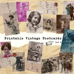 Vintage Postcards to Print, 12 Antique Cards, Set of 5 Color Digital Files, Printable Download, Scrap, Ephemera