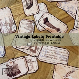 84 étiquettes vintage, labels pour scrap, Lot d'embellissement digital, imprimer et découper, Ephémère, tickets, file folder kit, number lab