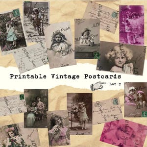 Vintage postcards to print, children's theme, 12 antique cards, Lot 5 digital files in color, Printable Download, Scrap, ephemera