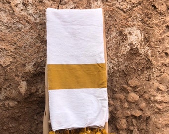 Manta marroquí con pompones, manta marroquí, tiro marroquí, pompones, manta boho, cubrecama, manta de algodón.