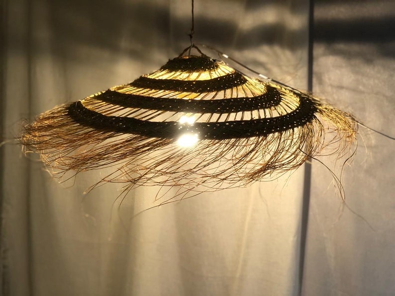 doum straw Pendant Light CHANDELIER, Chandelier Light, Rattan LAMPSHADE, Maximalist Decor Bohemian Woven Wicker Palm Leaf Pendant Light image 8